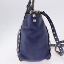 VALENTINO Studs Tote Bag Leather 2way Blue Gold Tone Auth BA14688-5