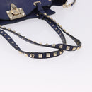 VALENTINO Studs Tote Bag Leather 2way Blue Gold Tone Auth BA14688-8