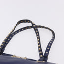 VALENTINO Studs Tote Bag Leather 2way Blue Gold Tone Auth BA14688-14
