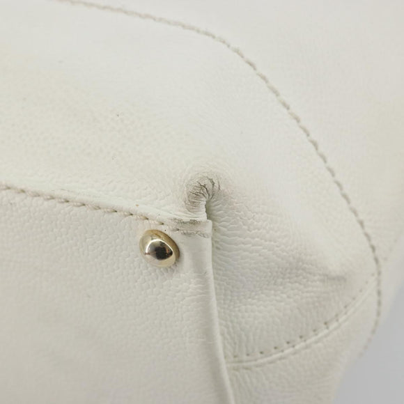 CHANEL Tote Bag Caviar Skin White Brown CC Auth BA14692