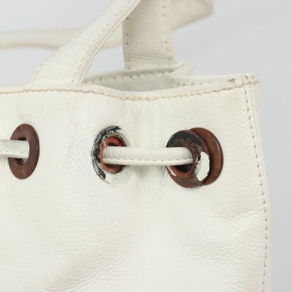 CHANEL Tote Bag Caviar Skin White Brown CC Auth BA14692