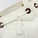CHANEL Tote Bag Caviar Skin White Brown CC Auth BA14692-18