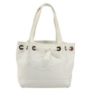 CHANEL Tote Bag Caviar Skin White Brown CC Auth BA14692-13