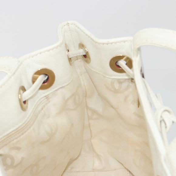 CHANEL Tote Bag Caviar Skin White Brown CC Auth BA14692