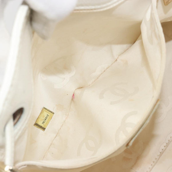 CHANEL Tote Bag Caviar Skin White Brown CC Auth BA14692