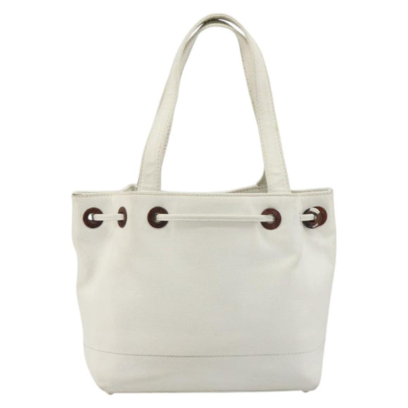 CHANEL Tote Bag Caviar Skin White Brown CC Auth BA14692