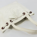 CHANEL Tote Bag Caviar Skin White Brown CC Auth BA14692-6