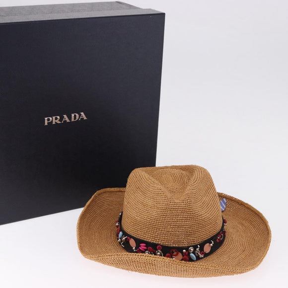 PRADA Hat Straw Brown Auth BA14694M