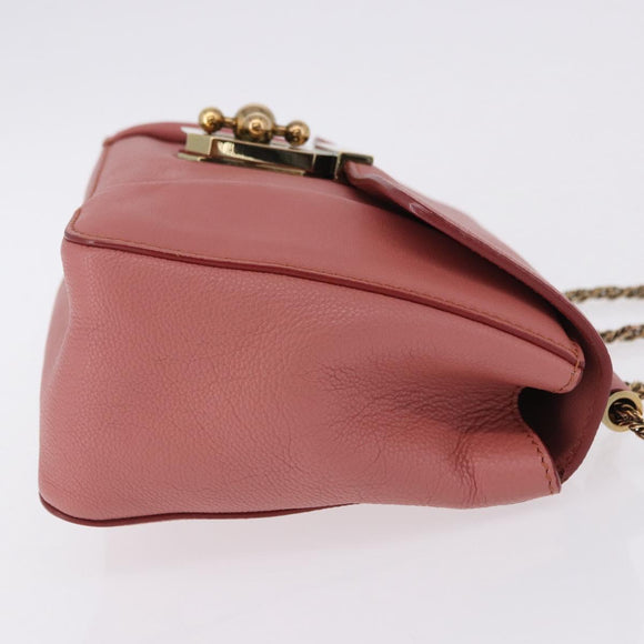 Chloe Elsie Chain Shoulder Bag Leather Pink Gold Tone Auth BA14696A