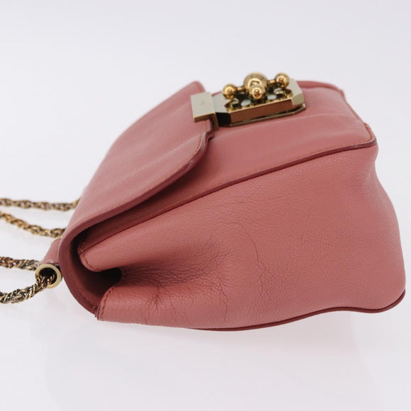 Chloe Elsie Chain Shoulder Bag Leather Pink Gold Tone Auth BA14696A