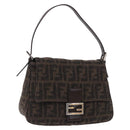 FENDI Zucca Mamma Baguette Shoulder Bag Wool Brown Silver Auth BA14700SAV-1