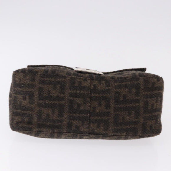 FENDI Zucca Mamma Baguette Shoulder Bag Wool Brown Silver Auth BA14700SAV