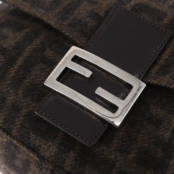 FENDI Zucca Mamma Baguette Shoulder Bag Wool Brown Silver Auth BA14700SAV
