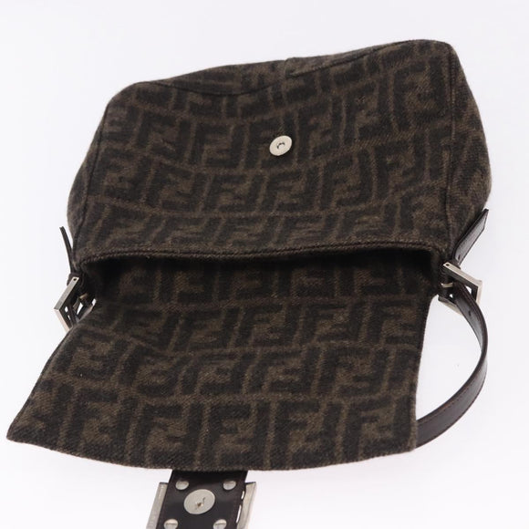 FENDI Zucca Mamma Baguette Shoulder Bag Wool Brown Silver Auth BA14700SAV