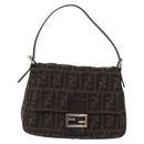 FENDI Zucca Mamma Baguette Shoulder Bag Wool Brown Silver Auth BA14700SAV-13