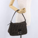 FENDI Zucca Mamma Baguette Shoulder Bag Wool Brown Silver Auth BA14700SAV-27