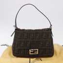 FENDI Zucca Mamma Baguette Shoulder Bag Wool Brown Silver Auth BA14700SAV-12