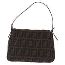 FENDI Zucca Mamma Baguette Shoulder Bag Wool Brown Silver Auth BA14700SAV-2