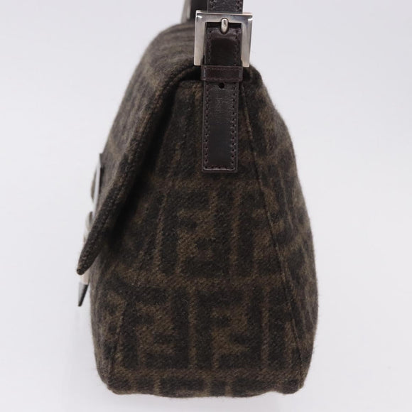 FENDI Zucca Mamma Baguette Shoulder Bag Wool Brown Silver Auth BA14700SAV
