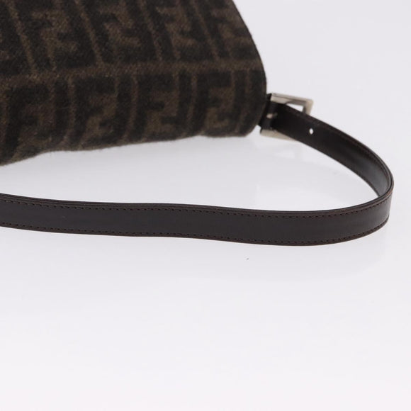 FENDI Zucca Mamma Baguette Shoulder Bag Wool Brown Silver Auth BA14700SAV