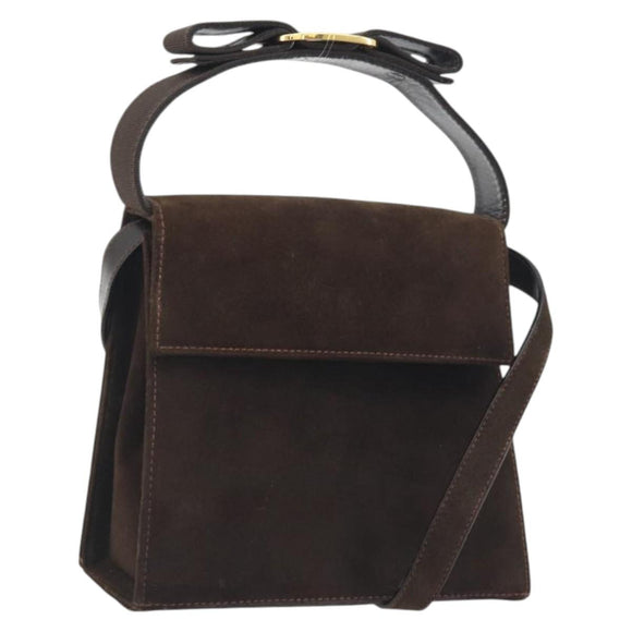 Salvatore Ferragamo Vala Shoulder Bag Suede 2way Brown Gold Tone Auth BA14706A