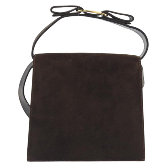 Salvatore Ferragamo Vala Shoulder Bag Suede 2way Brown Gold Tone Auth BA14706A