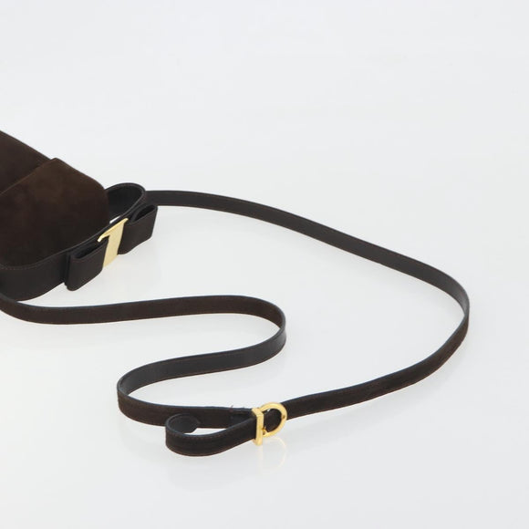 Salvatore Ferragamo Vala Shoulder Bag Suede 2way Brown Gold Tone Auth BA14706A
