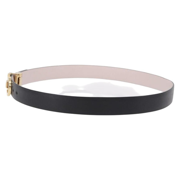 Salvatore Ferragamo Gancini Belt Leather Black Gold Tone Auth BA14708A
