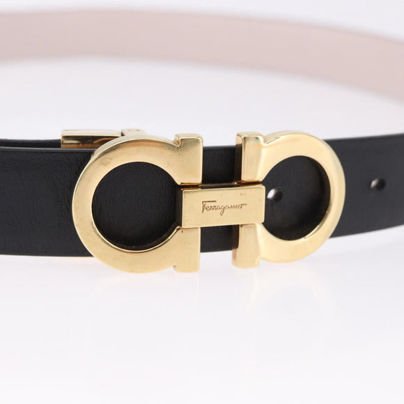 Salvatore Ferragamo Gancini Belt Leather Black Gold Tone Auth BA14708A
