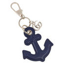 GUCCI Anchor Motif Key Ring Leather Navy Gold Tone Auth BA14709M-1