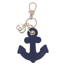 GUCCI Anchor Motif Key Ring Leather Navy Gold Tone Auth BA14709M-3