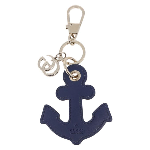 GUCCI Anchor Motif Key Ring Leather Navy Gold Tone Auth BA14709M