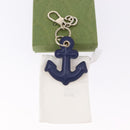 GUCCI Anchor Motif Key Ring Leather Navy Gold Tone Auth BA14709M-8