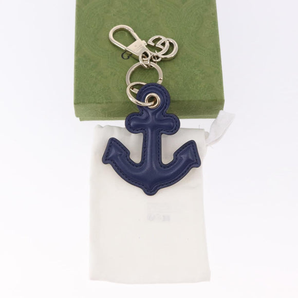 GUCCI Anchor Motif Key Ring Leather Navy Gold Tone Auth BA14709M