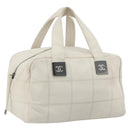 CHANEL Choco Bar Hand Bag Lamb Skin White Silver CC Auth BA14717A-1