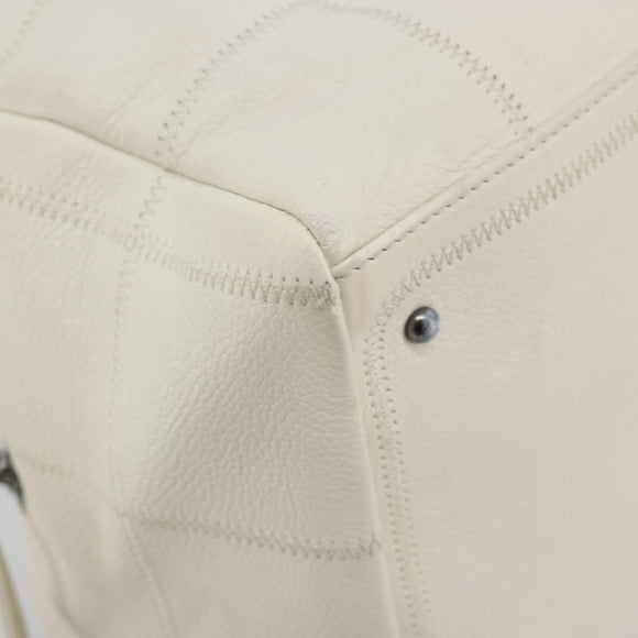 CHANEL Choco Bar Hand Bag Lamb Skin White Silver CC Auth BA14717A
