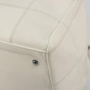 CHANEL Choco Bar Hand Bag Lamb Skin White Silver CC Auth BA14717A-12