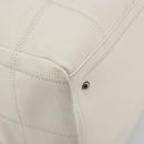 CHANEL Choco Bar Hand Bag Lamb Skin White Silver CC Auth BA14717A-13