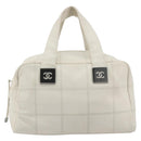 CHANEL Choco Bar Hand Bag Lamb Skin White Silver CC Auth BA14717A-2