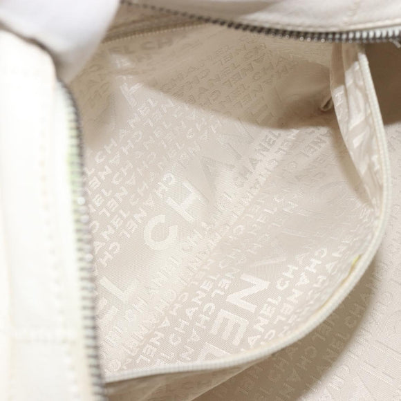 CHANEL Choco Bar Hand Bag Lamb Skin White Silver CC Auth BA14717A