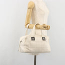 CHANEL Choco Bar Hand Bag Lamb Skin White Silver CC Auth BA14717A-23