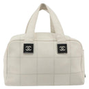 CHANEL Choco Bar Hand Bag Lamb Skin White Silver CC Auth BA14717A-3