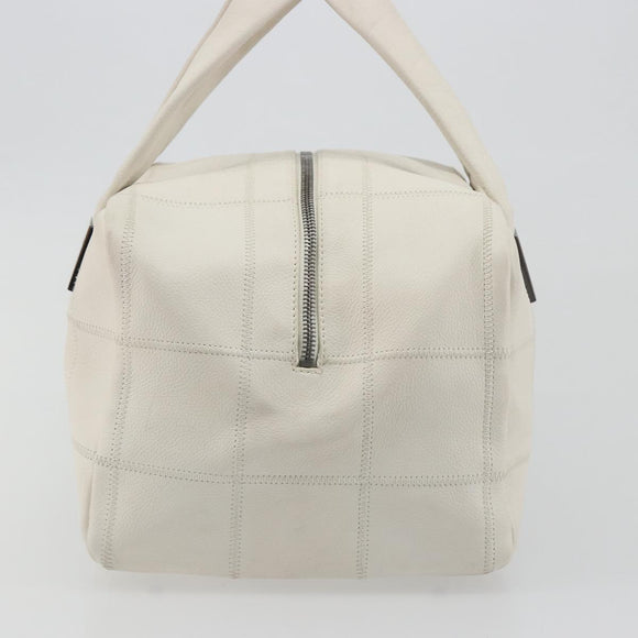 CHANEL Choco Bar Hand Bag Lamb Skin White Silver CC Auth BA14717A