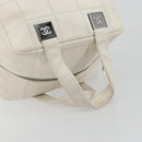 CHANEL Choco Bar Hand Bag Lamb Skin White Silver CC Auth BA14717A-7