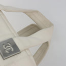CHANEL Choco Bar Hand Bag Lamb Skin White Silver CC Auth BA14717A-8