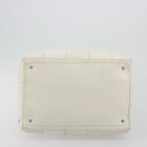 CHANEL Choco Bar Hand Bag Lamb Skin White Silver CC Auth BA14717A