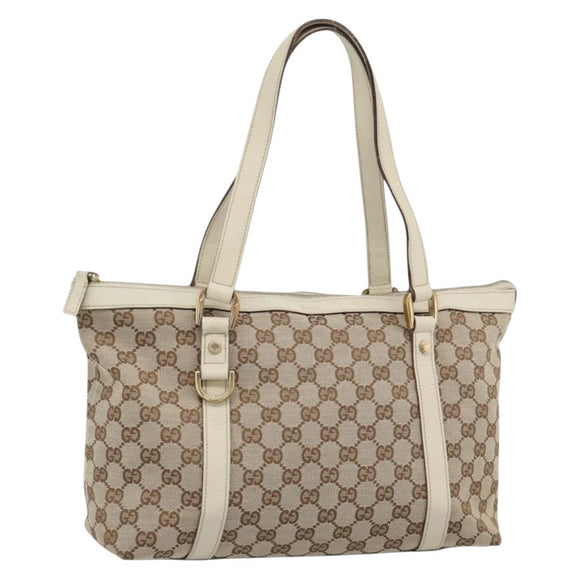 GUCCI GG Canvas Abbey Hand Bag Beige Gold Tone 141470 Auth BA14723