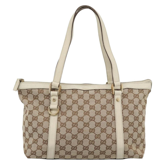 GUCCI GG Canvas Abbey Hand Bag Beige Gold Tone 141470 Auth BA14723