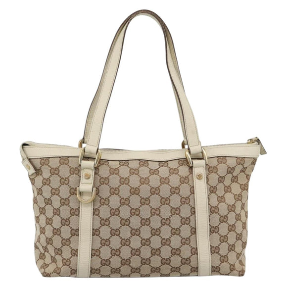 GUCCI GG Canvas Abbey Hand Bag Beige Gold Tone 141470 Auth BA14723