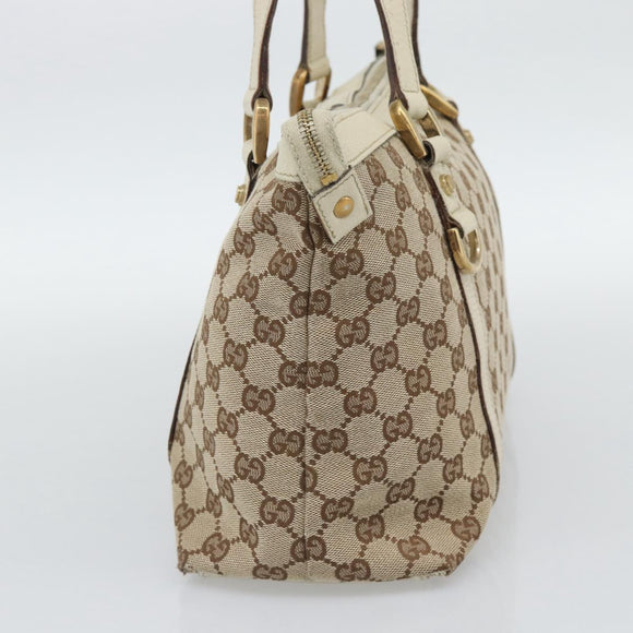 GUCCI GG Canvas Abbey Hand Bag Beige Gold Tone 141470 Auth BA14723